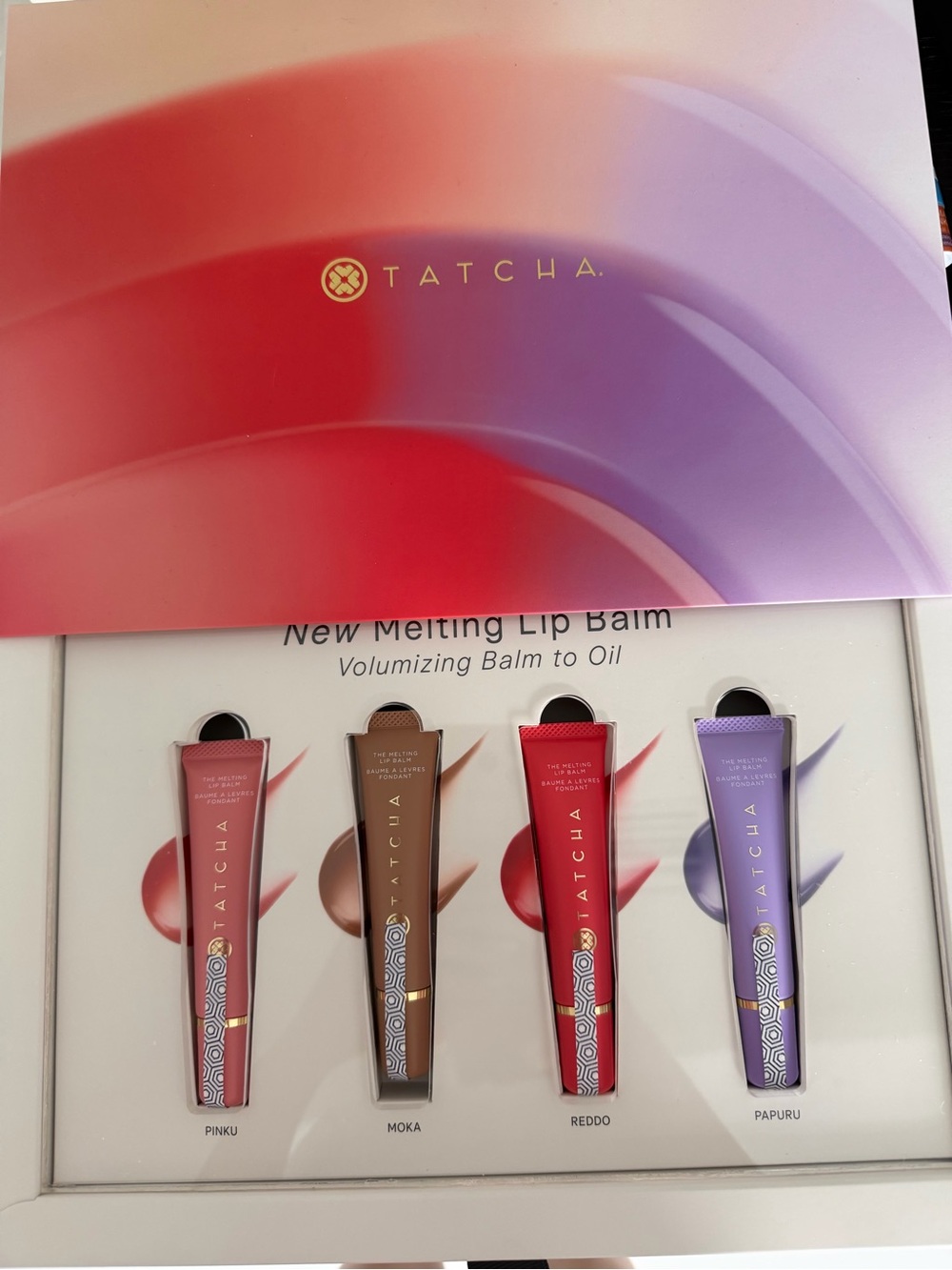 Tatcha Melting Lip Balm Set — Red, Purple, Brown, Pink